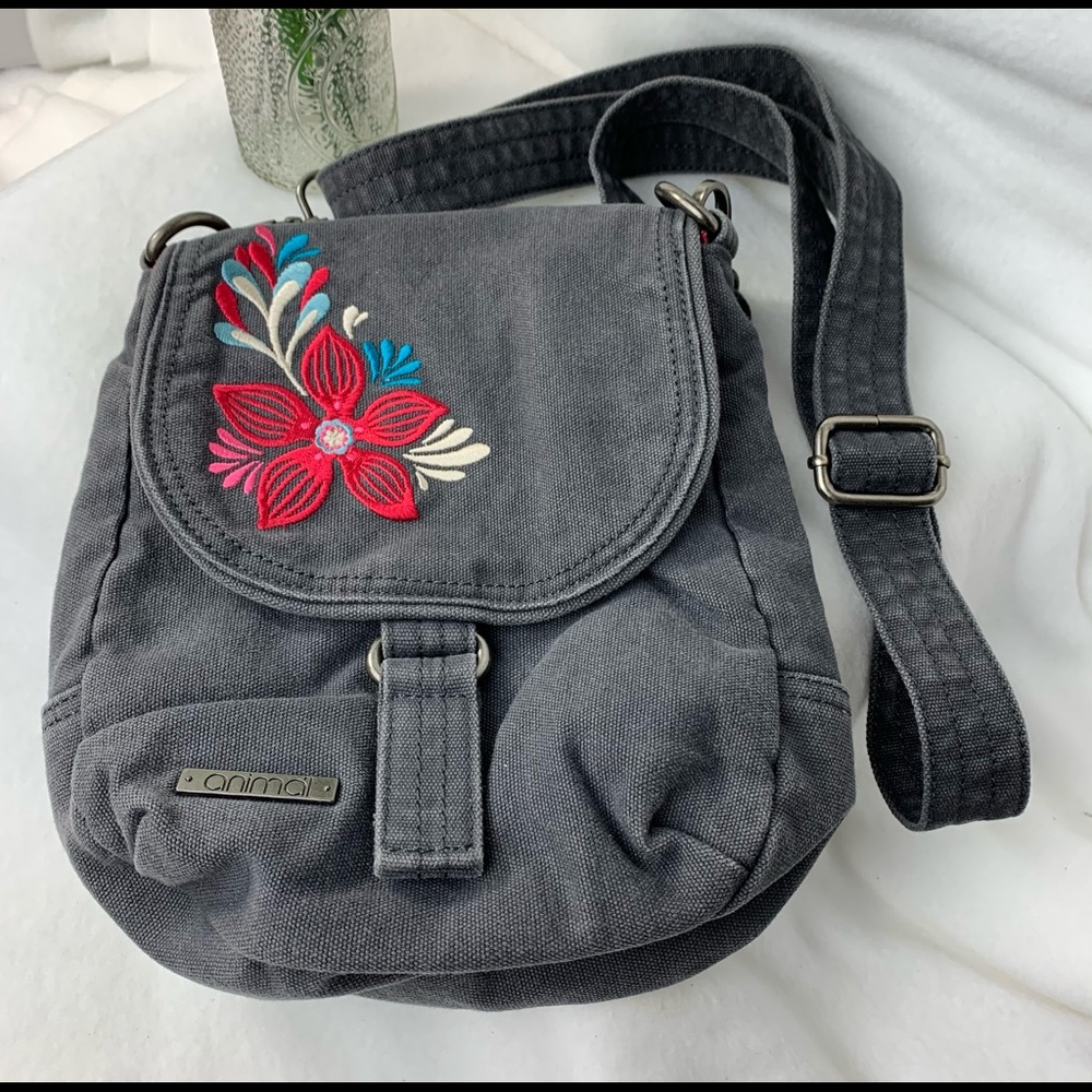 Animal Crossbody Gray w/Embroidery Pink Inside